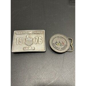 Vintage Lot Of 2 Olympic Games Belt Buckles USA 1976 1980